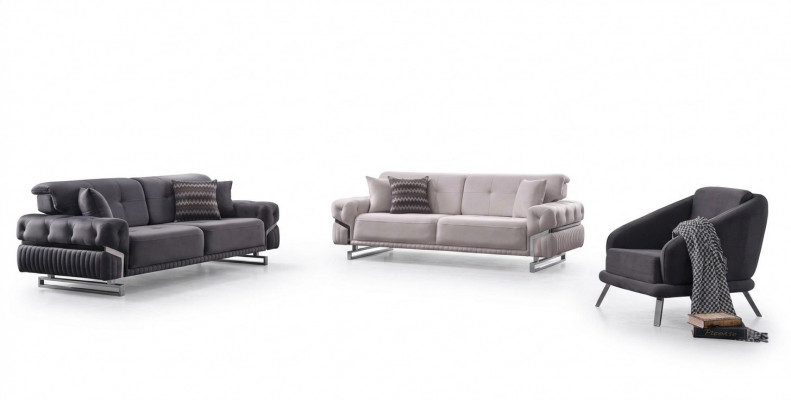 Ensemble de canapés gris pour salon Canapés Trois places Fauteuil Complet Ensemble de 3 pièces