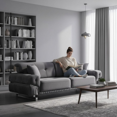 Canapé gris Mobilier de salon complet Canapé trois places de luxe upholstéré