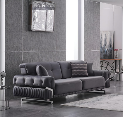 Canapé gris Mobilier de salon complet Canapé trois places de luxe upholstéré