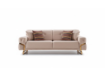 Canapé trois places beige en acier inoxydable pour le salon, canapé en textile de luxe