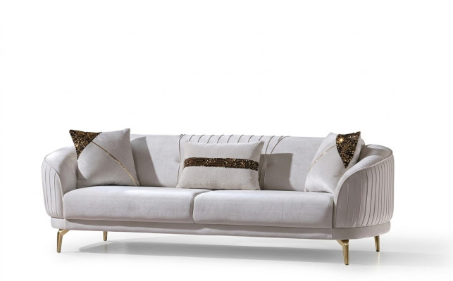 Canape trois places rembourre de meubles de luxe en velours en acier inoxydable blanc