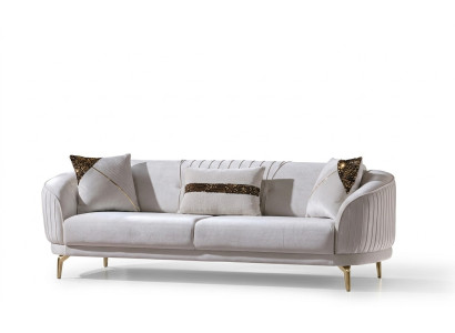 Canape trois places rembourre de meubles de luxe en velours en acier inoxydable blanc