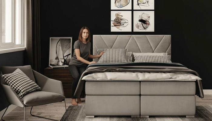 Chambre de luxe Lit Tissu de rembourrage Design Lit double Mobilier Lit sommier à ressorts