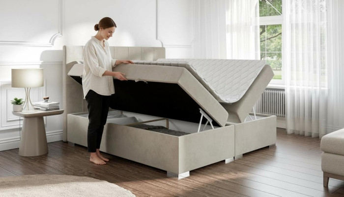 Lit de luxe Chambre à coucher Lit double Rembourrage textile Mobilier de design Lit à sommier tapissier