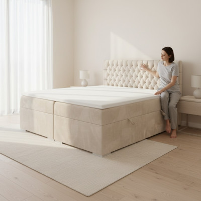 Lit double Chesterfield Chambre Lit de luxe Mobilier moderne Lit à sommier tapissier