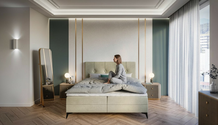 Lit Lit de luxe Chambre Rembourré Mobilier Design Lit double Lit à sommier tapissier en tissu