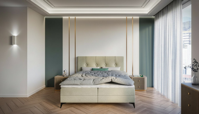 Lit Lit de luxe Chambre Rembourré Mobilier Design Lit double Lit à sommier tapissier en tissu