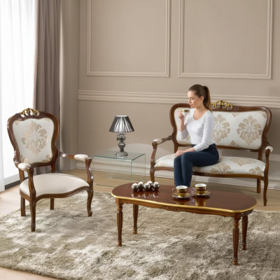 Ensemble de sièges classiques Canapé-lit Fauteuil Table basse Mobilier en bois design