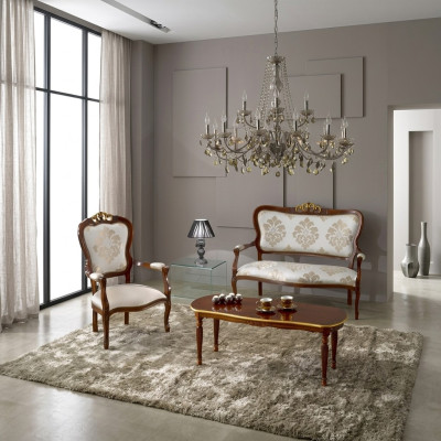 Ensemble de sièges classiques Canapé-lit Fauteuil Table basse Mobilier en bois design