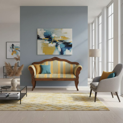 Classique banquette deux places avec rembourrage luxueux cadre en bois noble