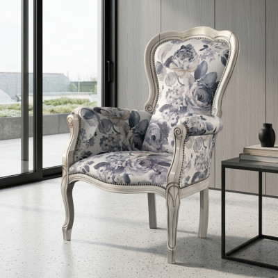 Fauteuil classique à accoudoirs et ailes Tissu de designer Fauteuil Rembourré Salle de séjour