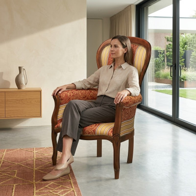 Classique fauteuil grand luxe en tissu Fauteuil rembourré avec cadre en bois neuf