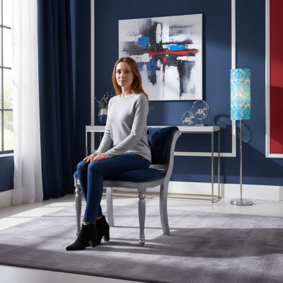 Chaise de salle à manger Chesterfield bleue, siège de chaise rembourré, fauteuil, design classique en forme de S.