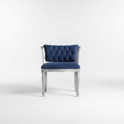 Chaise de salle à manger Chesterfield bleue, siège de chaise rembourré, fauteuil, design classique en forme de S.