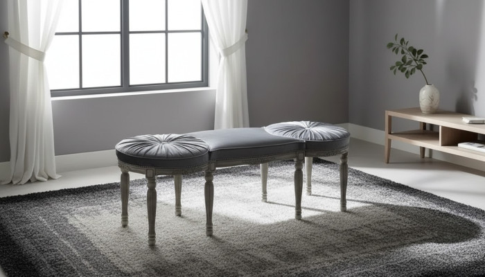 Conception de siège de banc gris classique avec tissu d'ameublement rembourré en textile nouveau