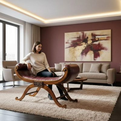 Banquette brune, tabouret classique r, siège de style Antil meubles de banc rembourrés en tissu