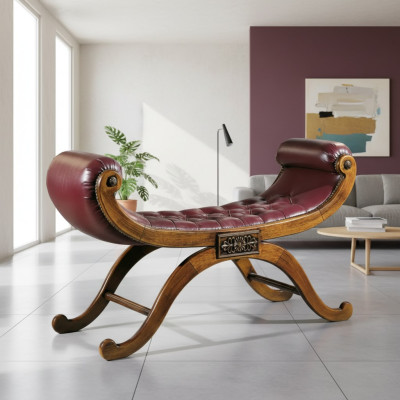 Banquette brune, tabouret classique r, siège de style Antil meubles de banc rembourrés en tissu
