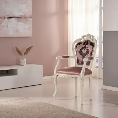 Chaise avec accoudoir Chaise de salle à manger Bois Classique Mobilier Rembourrage Textile