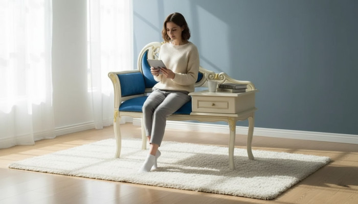 Tabouret classique r Banquette bleue Siège de luxe Mobilier textile en tissu neuf Siège