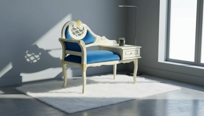 Tabouret classique r Banquette bleue Siège de luxe Mobilier textile en tissu neuf Siège
