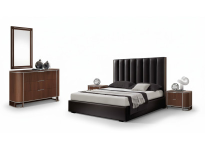 Ensemble de chambre complète Mobilier de designer Lit double 2x Tables de chevet 5 pièces