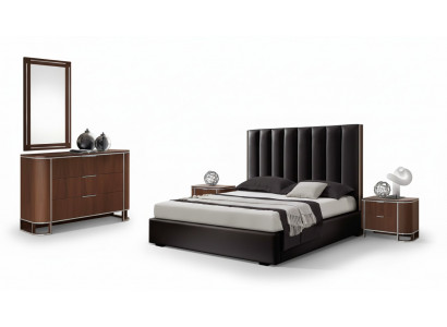 Ensemble de chambre complète Mobilier de designer Lit double 2x Tables de chevet 5 pièces