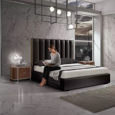 Ensemble de chambre moderne complet avec lit de designer + 2 tables de chevet 3 pièces.