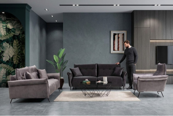 Ensemble de canapé moderne 3 pièces avec fauteuil de luxe pour salon, ensemble de canapés trois places.