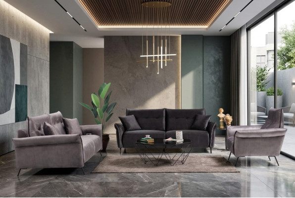 Ensemble de canapé moderne 3 pièces avec fauteuil de luxe pour salon, ensemble de canapés trois places.