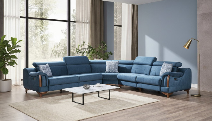 Canapé en forme de L Moderne Bleu Canapé d'angle Canapé Salon Design Nouveau Mobilier