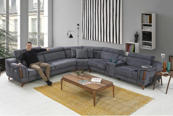 Canapé d'angle gris Salon Canapé de luxe en forme de L Design moderne Mobilier en textile
