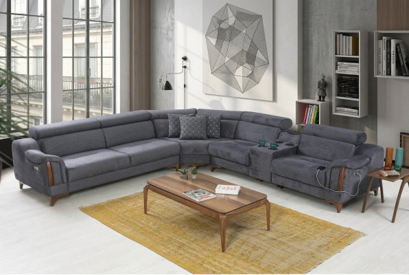 Canapé d'angle gris Salon Canapé de luxe en forme de L Design moderne Mobilier en textile