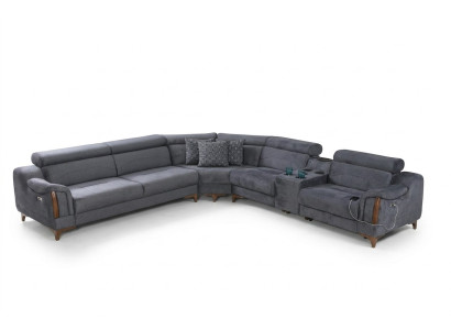 Canapé d'angle gris Salon Canapé de luxe en forme de L Design moderne Mobilier en textile