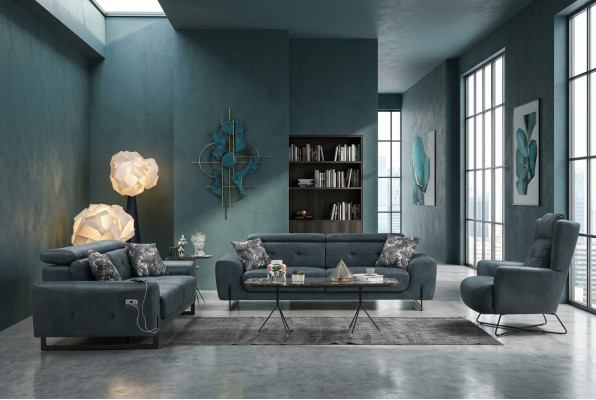 Ensemble moderne de 3 pièces pour le salon, set de canapé design, fauteuil rembourré neuf