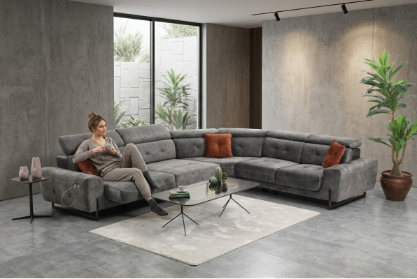 Canapé d'angle gris Designer Salon Canapé Canapé L-forme Rembourrage Mobilier de luxe Moderne