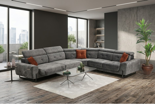 Canapé d'angle gris Designer Salon Canapé Canapé L-forme Rembourrage Mobilier de luxe Moderne