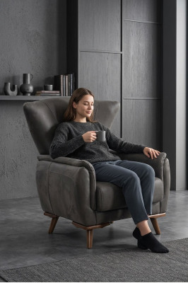 Moderne Sessel Luxus Wohnzimmer Polstermöbel Grauer Sitz Design Möbel