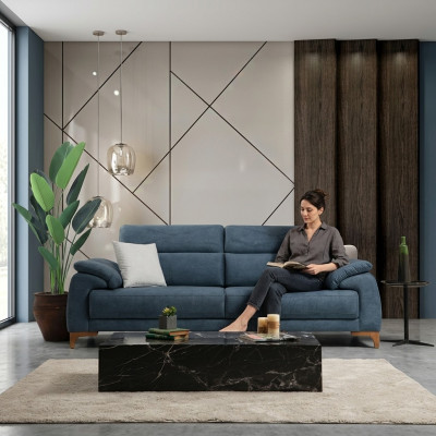 Canapé Canapé Salon Mobilier Moderne Trois Places Canapé Bleu Design Rembourré