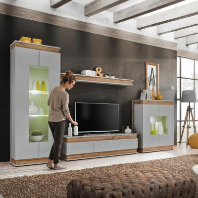 Ensemble de salon moderne de luxe 4 pièces. Unité murale Vitrine Étagère Bois Nouveau Möbe