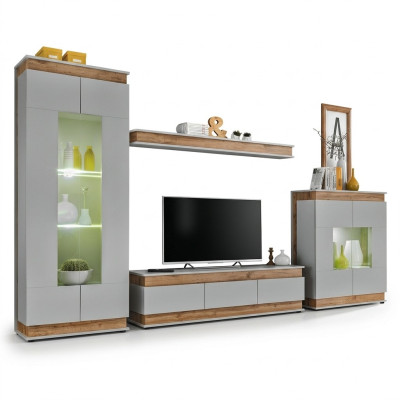 Ensemble de salon moderne de luxe 4 pièces. Unité murale Vitrine Étagère Bois Nouveau Möbe