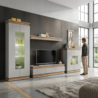 Meuble TV gris design en bois pour salon 4 pièces