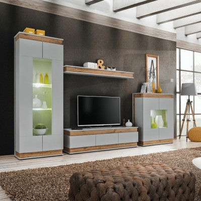 Meuble TV gris design en bois pour salon 4 pièces
