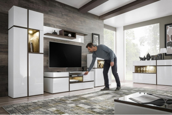 Ensemble de 5 pièces Mobilier moderne pour salle de séjour, TV, buffet bas, armoire, unités murales en bois neuf.