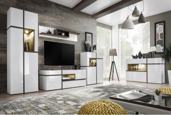 Ensemble de 5 pièces Mobilier moderne pour salle de séjour, TV, buffet bas, armoire, unités murales en bois neuf.