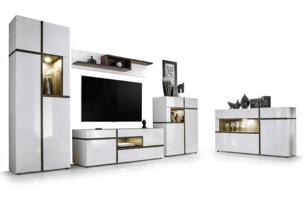 Ensemble de 5 pièces Mobilier moderne pour salle de séjour, TV, buffet bas, armoire, unités murales en bois neuf.
