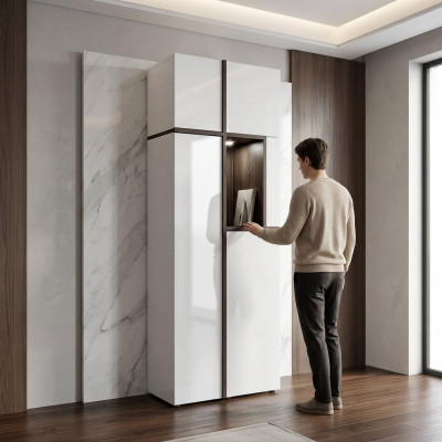 Armoire blanche de style moderne de luxe pour le salon, meubles en bois de designer.