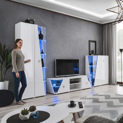 Salle de séjour Ensemble de meubles de luxe 3 pcs Unité murale Mobilier de designer Vitrine Bois