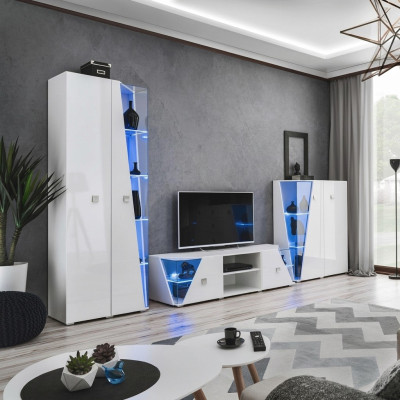Salle de séjour Ensemble de meubles de luxe 3 pcs Unité murale Mobilier de designer Vitrine Bois