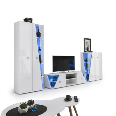 Salle de séjour Ensemble de meubles de luxe 3 pcs Unité murale Mobilier de designer Vitrine Bois