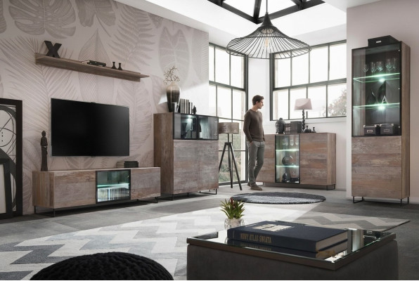 Ensemble de meubles bas pour téléviseur avec unité murale de design, 2 vitrines, meuble bas pour téléviseur, ensemble d'ameublement 5 pièces.
